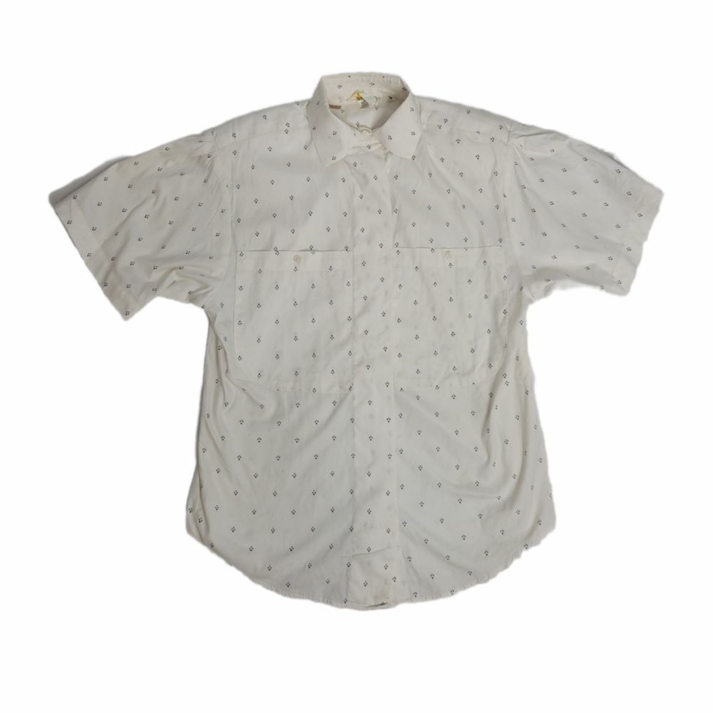 VINTAGE 90s shirt white printed cotton button‎ up top M